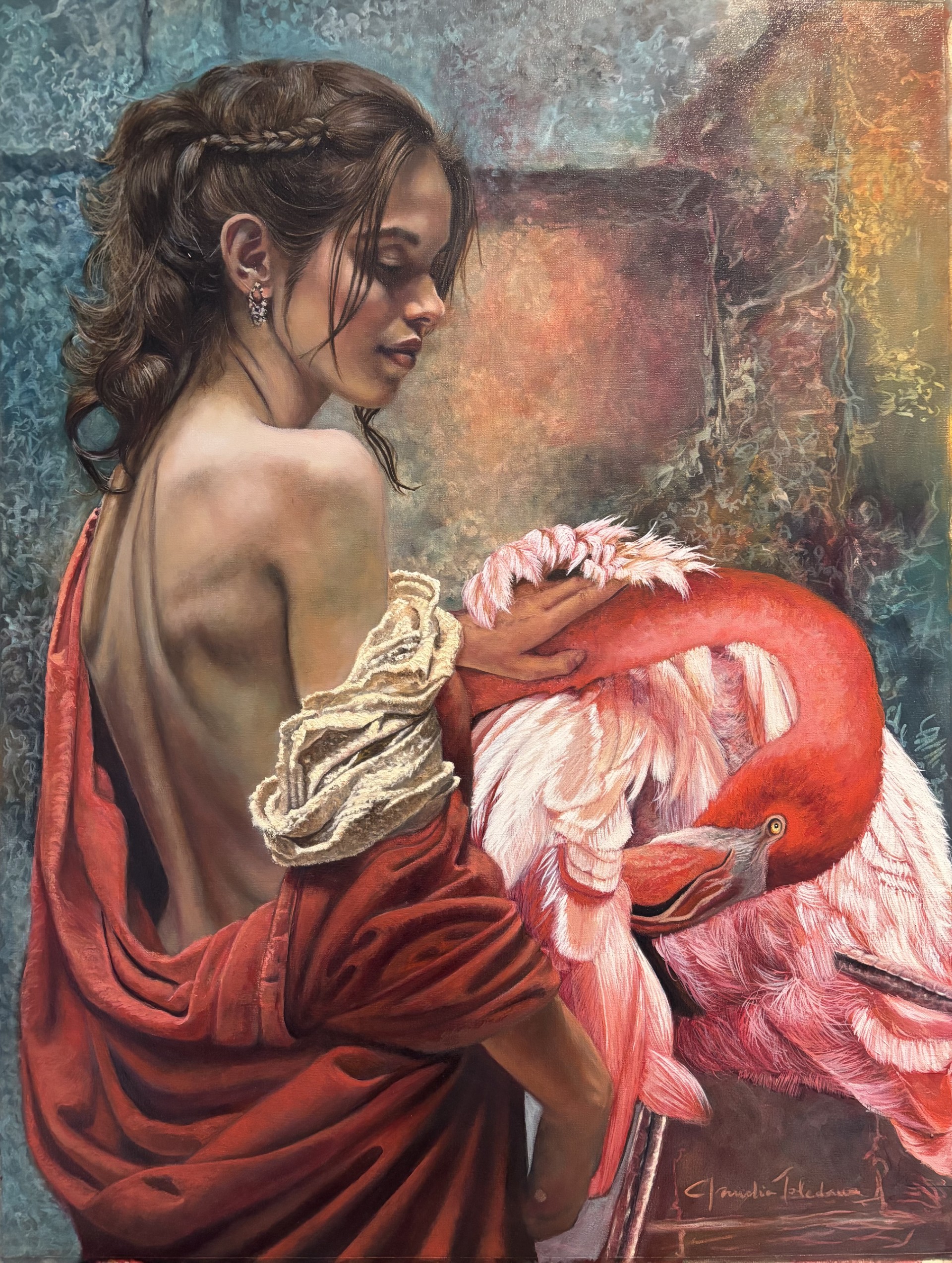 1- Claudia Toledano - Ophelia Gallery - La Dama y el Flamenco Oleo 60x80 cm 2025 - 140